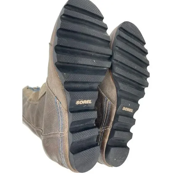 Sorel Cate the Great Size 8.5 Tall High Wedge Boots Brown Gray Waterproof - Picture 9 of 16